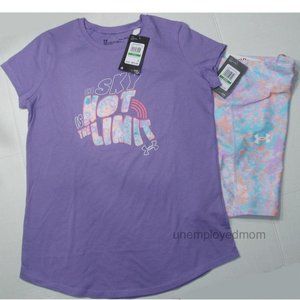 Under Armour Outfit Top Bike Shorts Youth Girl Athletic Sports Tee Sky Not Limit